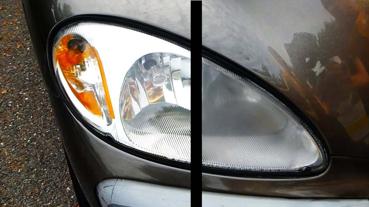 Polished headlight- before and after.